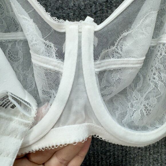 Wacoal Retro Chic Underwire Unlined Bra 40C White Lace Mesh Full Figure 855186 - Picture 6 of 9